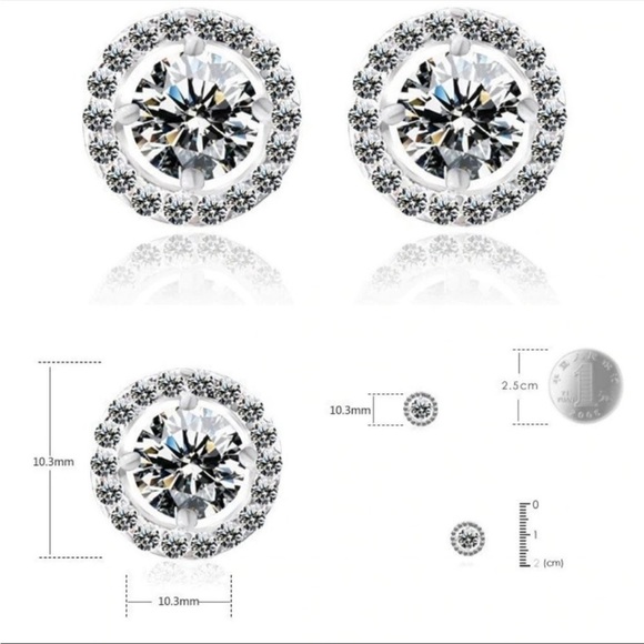 New 925 Silver Round Diamond Halo Studs Earrings - Picture 3 of 4